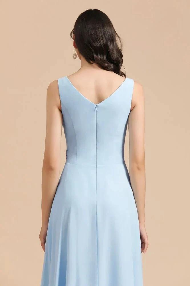V-Neck Chiffon Aline Bridesmaid Dress Sleeveless Floor Length Simple Wedding Dress by misshow.com
