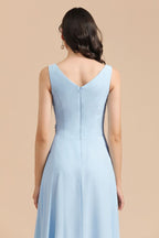 V-Neck Chiffon Aline Bridesmaid Dress Sleeveless Floor Length Simple Wedding Dress
