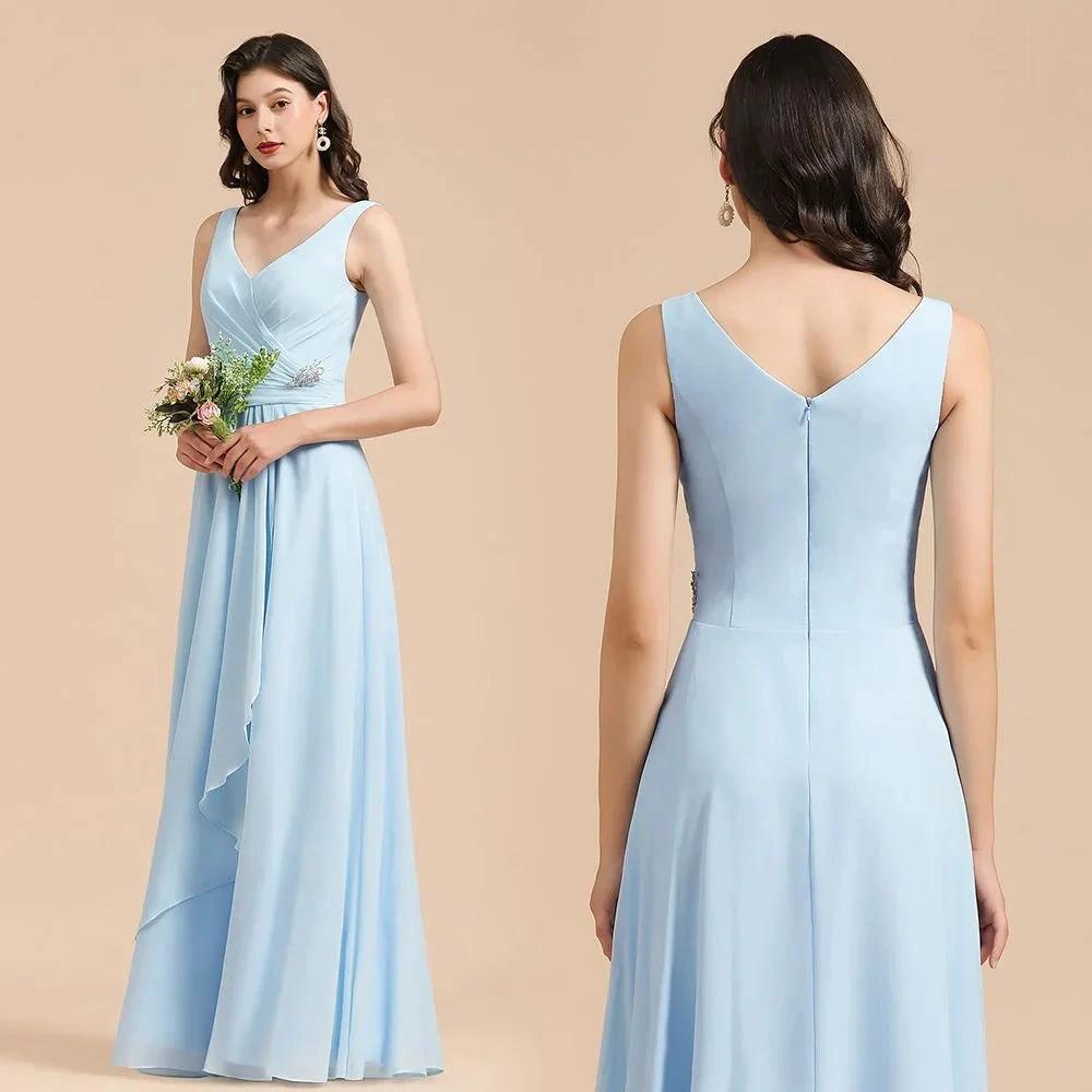 V-Neck Chiffon Aline Bridesmaid Dress Sleeveless Floor Length Simple Wedding Dress by misshow.com