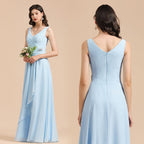V-Neck Chiffon Aline Bridesmaid Dress Sleeveless Floor Length Simple Wedding Dress