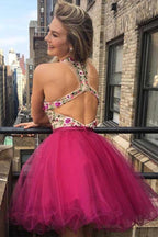 V Neck Embroidery Backless Homecoming Dresses Short Prom Dress PD361 by pgmdress