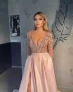 V-neck Evening Gowns For Women A-Line Split Prom Dress (ZD02567)