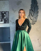 V-neck Evening Gowns For Women A-Line Split Prom Dress (ZD02567)