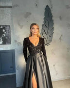 V-neck Evening Gowns For Women A-Line Split Prom Dress (ZD02567)