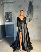 V-neck Evening Gowns For Women A-Line Split Prom Dress (ZD02567)