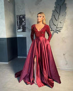 V-neck Evening Gowns For Women A-Line Split Prom Dress by misshow.com