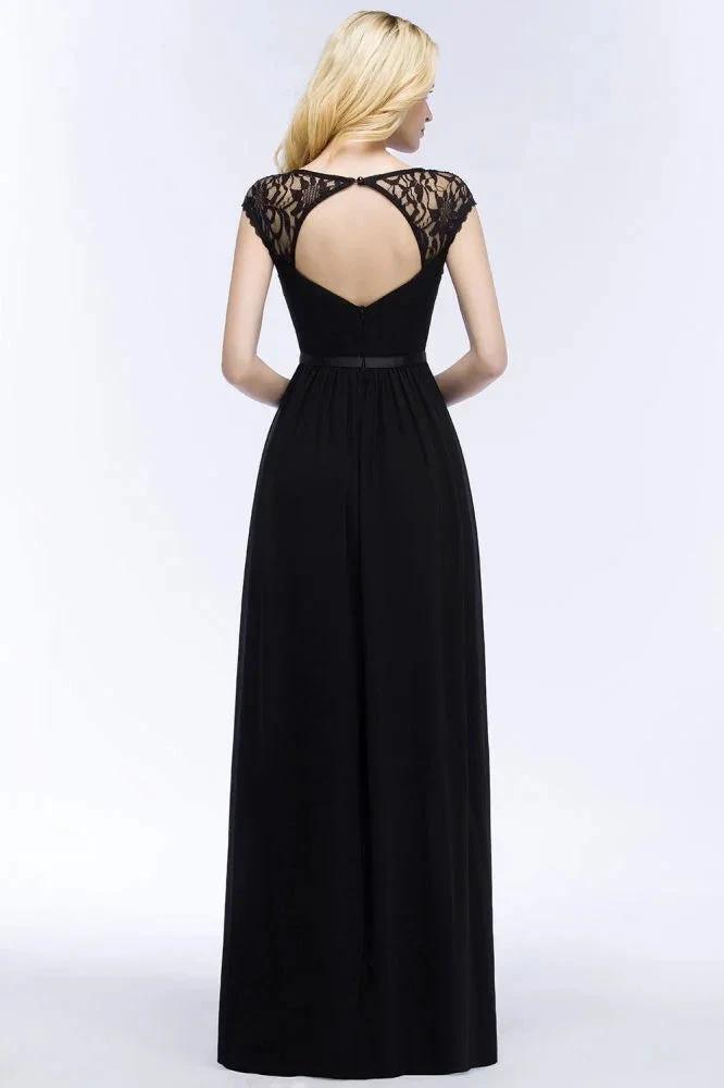 V-neck Floor Length A-line Lace Chiffon Bridesmaid Dresses with Sash by misshow.com
