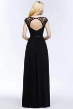 V-neck Floor Length A-line Lace Chiffon Bridesmaid Dresses with Sash by misshow.com