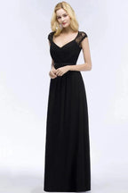 V-neck Floor Length A-line Lace Chiffon Bridesmaid Dresses with Sash by misshow.com