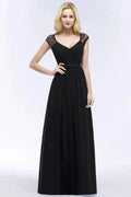 V-neck Floor Length A-line Lace Chiffon Bridesmaid Dresses with Sash by misshow.com