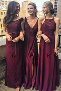V-Neck Floor-Length Grape Chiffon Bridesmaid Dress wtih Split BD036 by pgmdress