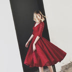 V Neck Half Sleeves Burgundy Lace Homecoming Dress Short Prom Dress PG104 by pgmdress