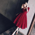 V Neck Half Sleeves Burgundy Lace Homecoming Dress Short Prom Dress PG104 by pgmdress
