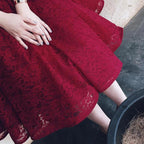 V Neck Half Sleeves Burgundy Lace Homecoming Dress Short Prom Dress PG104 by pgmdress