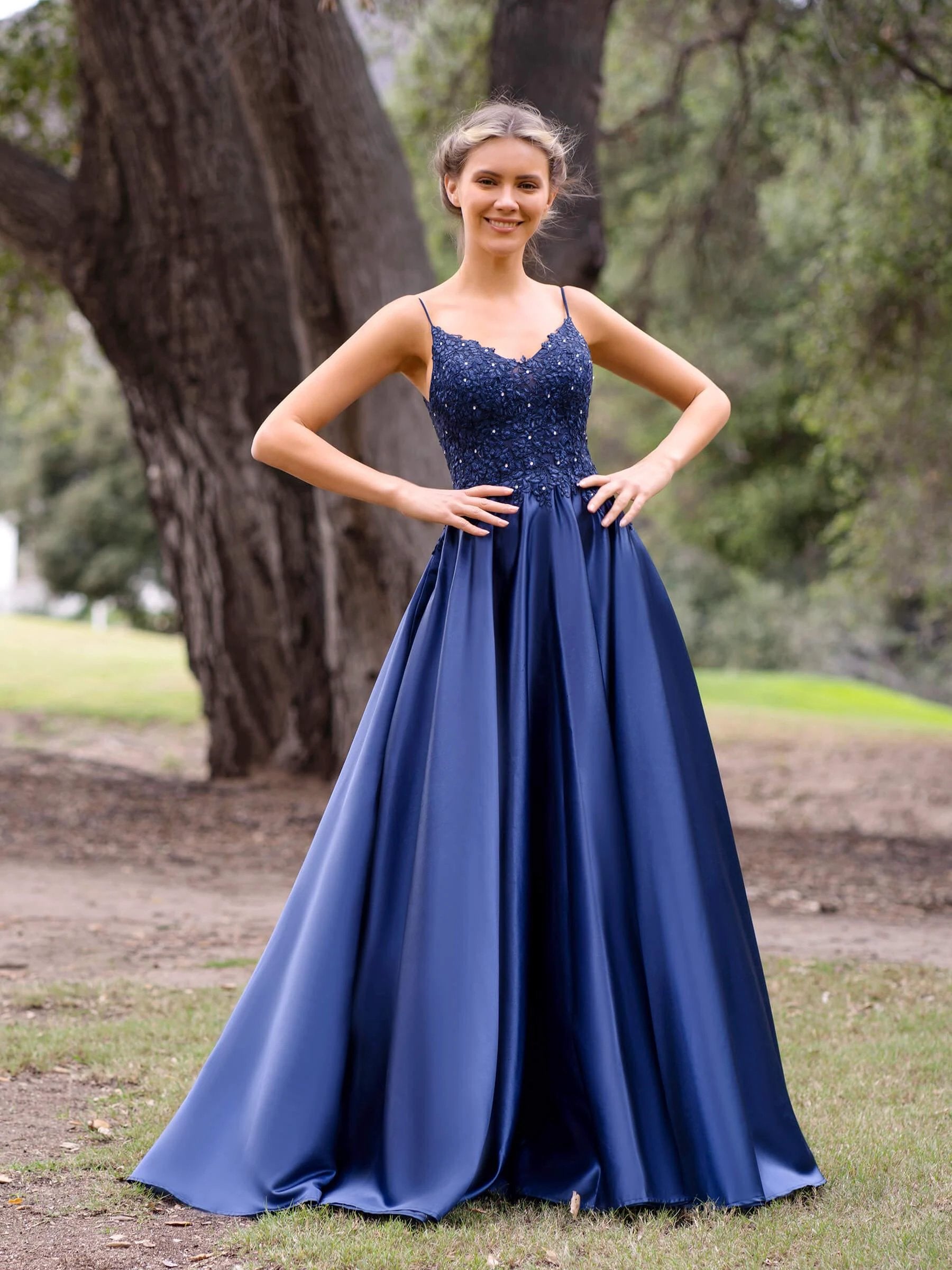 V-Neck Lace Stain A-Line Floor-length Evening Dress by KissProm