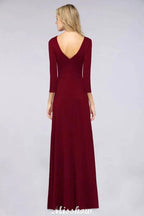 V-Neck Long-Sleeves Side-Slit Floor-Length Bridesmaid Dress with Ruffles by misshow.com