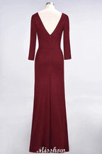 V-Neck Long-Sleeves Side-Slit Floor-Length Bridesmaid Dress with Ruffles by misshow.com