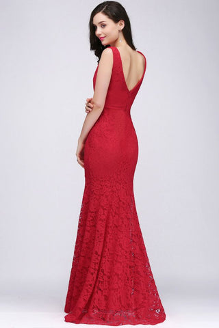 Vestido de fiesta de encaje hasta el suelo con escote en V y corte sirena