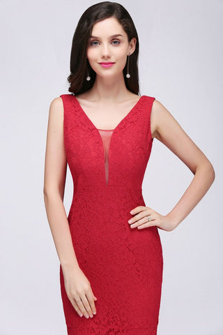 Vestido de fiesta de encaje hasta el suelo con escote en V y corte sirena