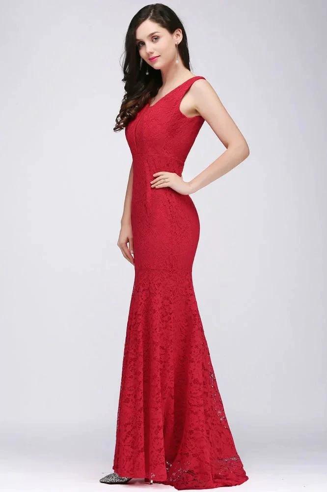 V-neck Mermaid Floor-length Lace Prom Dress by misshow.com