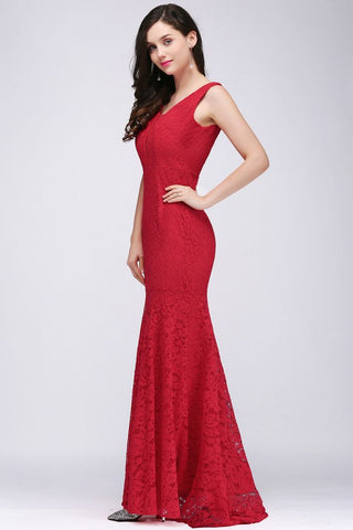 Vestido de fiesta de encaje hasta el suelo con escote en V y corte sirena