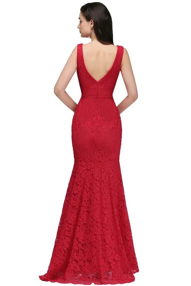 V-neck Mermaid Floor-length Lace Prom Dress by misshow.com