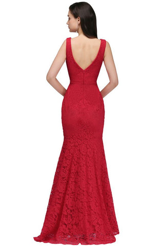 Vestido de fiesta de encaje hasta el suelo con escote en V y corte sirena