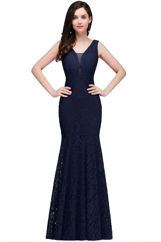V-neck Mermaid Floor-length Lace Prom Dress by misshow.com