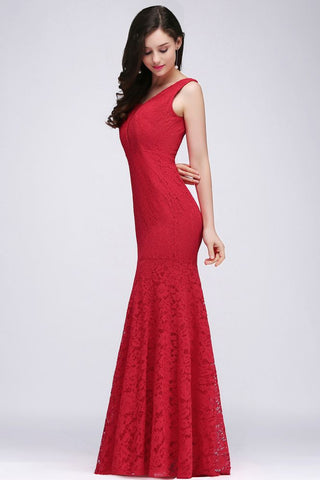 Vestido de fiesta de encaje hasta el suelo con escote en V y corte sirena
