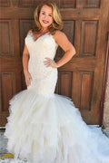 V-Neck Mermaid Sleeveless Beach Wedding Dress by misshow.com