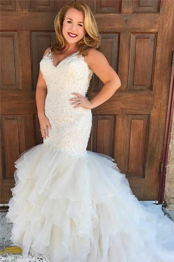 V-Neck Mermaid Sleeveless Beach Wedding Dress by misshow.com
