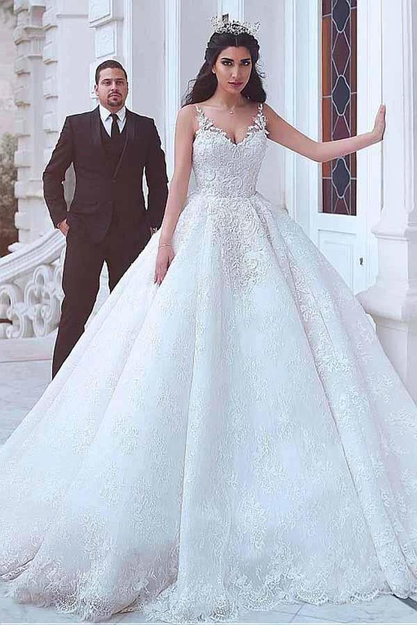 V-neck Neckline Ball Gown Wedding Dresses With Lace Appliques WD187 by pgmdress