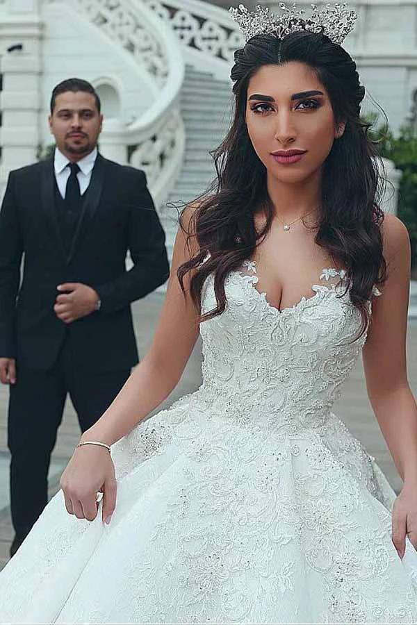 V-neck Neckline Ball Gown Wedding Dresses With Lace Appliques WD187 by pgmdress