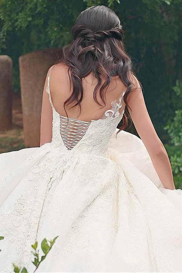 V-neck Neckline Ball Gown Wedding Dresses With Lace Appliques WD187 by pgmdress