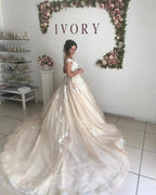 V-Neck Off-the-Shoulder Princess Princess Wedding Dress by misshow.com