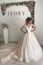 V-Neck Off-the-Shoulder Princess Princess Wedding Dress by misshow.com