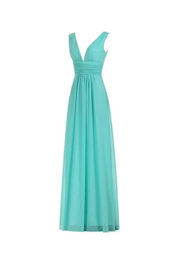 V-Neck Ruched Waist Long Prom Evening Gown Bridesmaid Dress BD006 by pgmdress