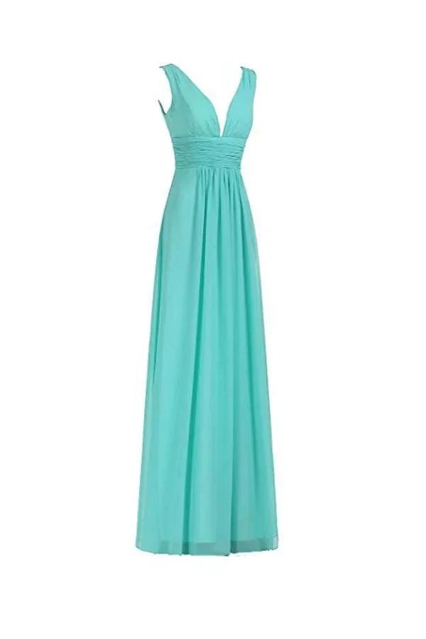 V-Neck Ruched Waist Long Prom Evening Gown Bridesmaid Dress BD006 by pgmdress