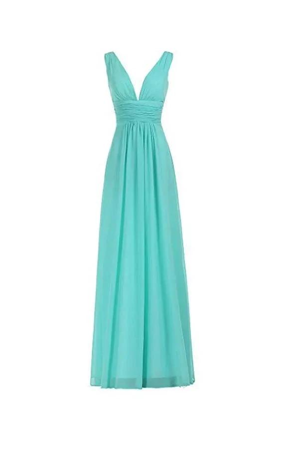 V-Neck Ruched Waist Long Prom Evening Gown Bridesmaid Dress BD006 by pgmdress
