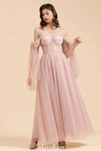 V-Neck Ruffle Chffion Sleeves Aline Bridesmaid Dress Dusty Pink Wedding party Dress by misshow.com