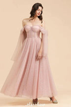 V-Neck Ruffle Chffion Sleeves Aline Bridesmaid Dress Dusty Pink Wedding party Dress by misshow.com
