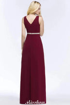 V-neck Ruffled Floor-Length Beading Bridesmaid Dresses A-line Chiffon with Sash by misshow.com