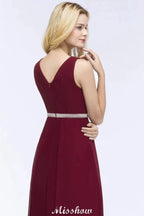V-neck Ruffled Floor-Length Beading Bridesmaid Dresses A-line Chiffon with Sash by misshow.com