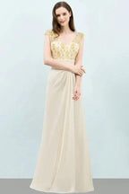 V-neck Sequined Top A-line Floor Length Chiffon Prom Dresses by misshow.com