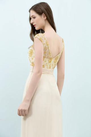 V-Ausschnitt Paillettenoberteil A-Linie Bodenlanges Chiffon-Ballkleid