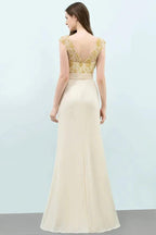V-neck Sequined Top A-line Floor Length Chiffon Prom Dresses by misshow.com