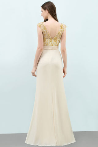 V-Ausschnitt Paillettenoberteil A-Linie Bodenlanges Chiffon-Ballkleid