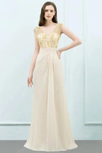 V-neck Sequined Top A-line Floor Length Chiffon Prom Dresses by misshow.com