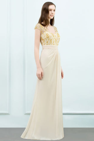 V-Ausschnitt Paillettenoberteil A-Linie Bodenlanges Chiffon-Ballkleid