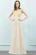 V-neck Sequined Top A-line Floor Length Chiffon Prom Dresses by misshow.com